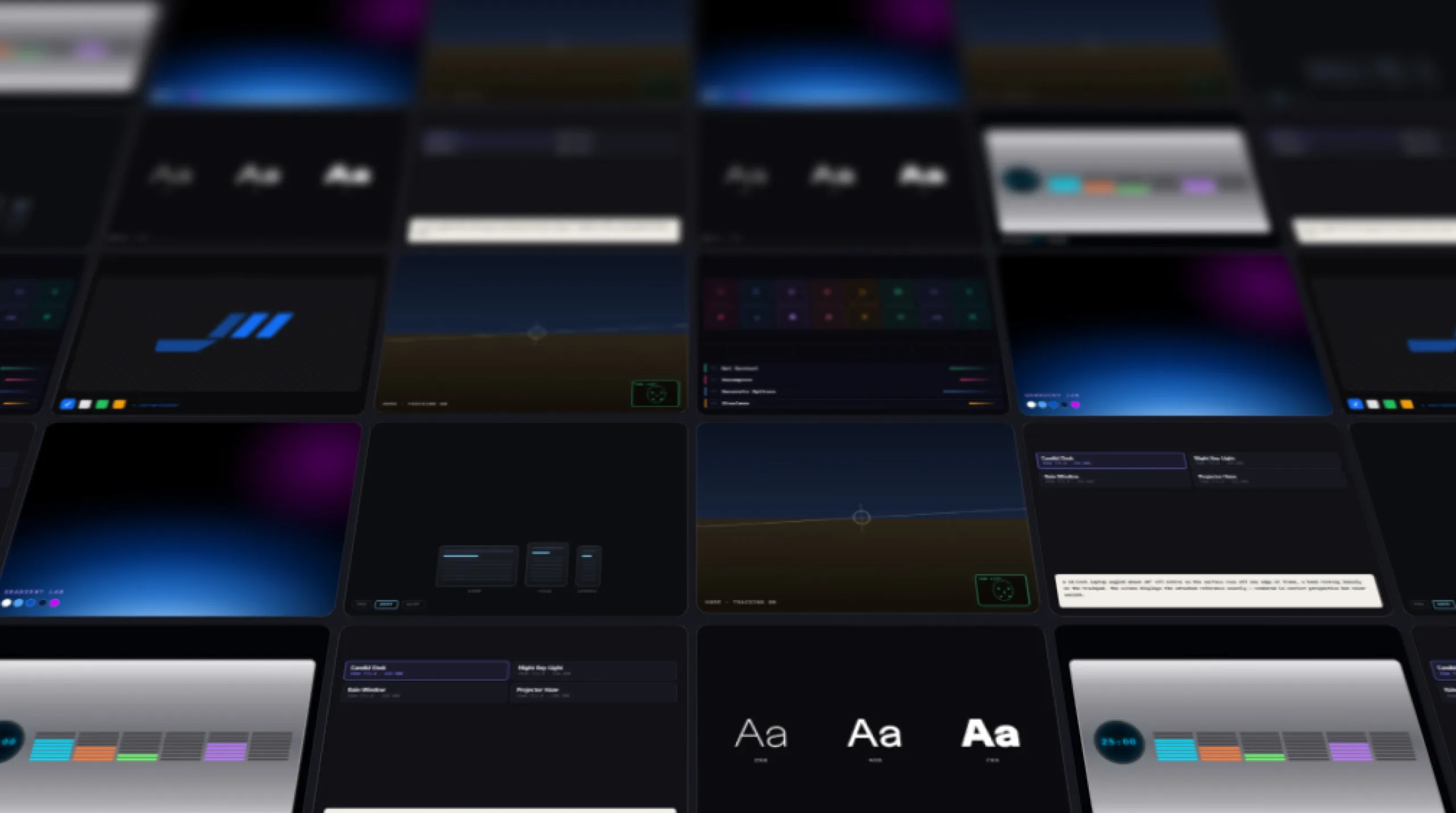 Grid of tool screens, from a gradient lab to type and colour tools